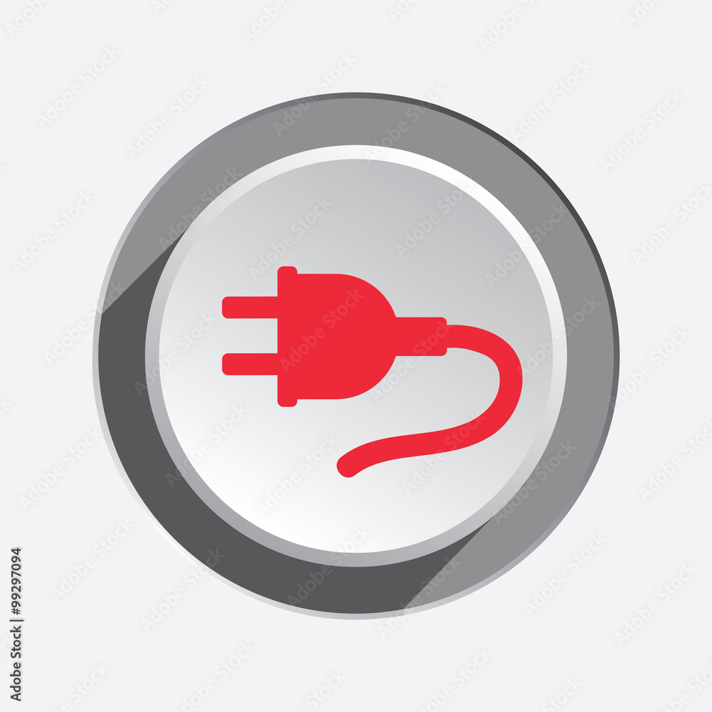 Electric plug icon. Power energy symbol. Red flat sign on round button with shadow. Vector Electric plug icon. Power energy symbol. Red flat sign on round button with shadow. Vector