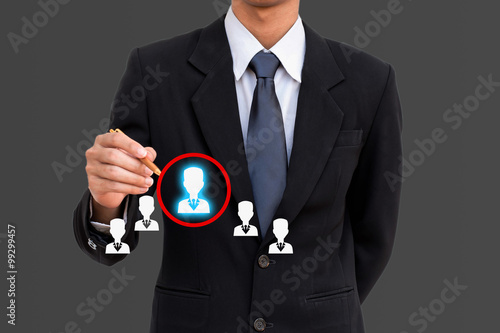 Human resources management business man select employee.