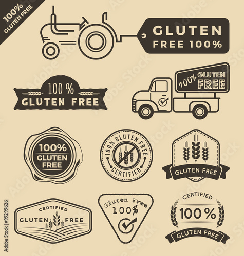 Set of gluten free food certified label, tags design. Vector illustration