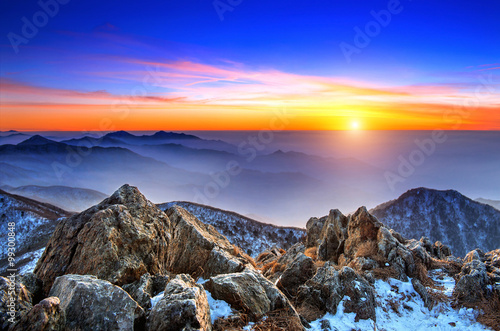 Photography Beautiful Landscape at sunset on Deogyusan National Park in wint