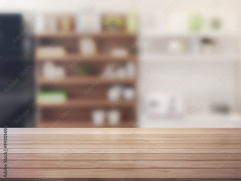 3D Close Up wood table with blur background 3D Close Up wood table with blur background