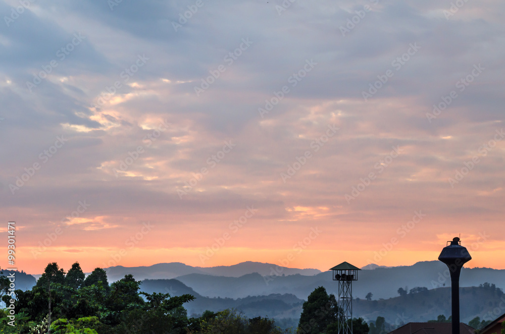 Fototapeta premium guard tower on sunset sky