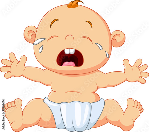 Cute baby crying isolated on white background 