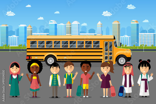 Multinational kids going to school