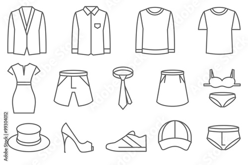 Clothes vector line icons set