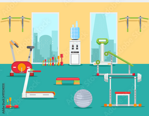 Fitness gym in flat style. Vector illustration