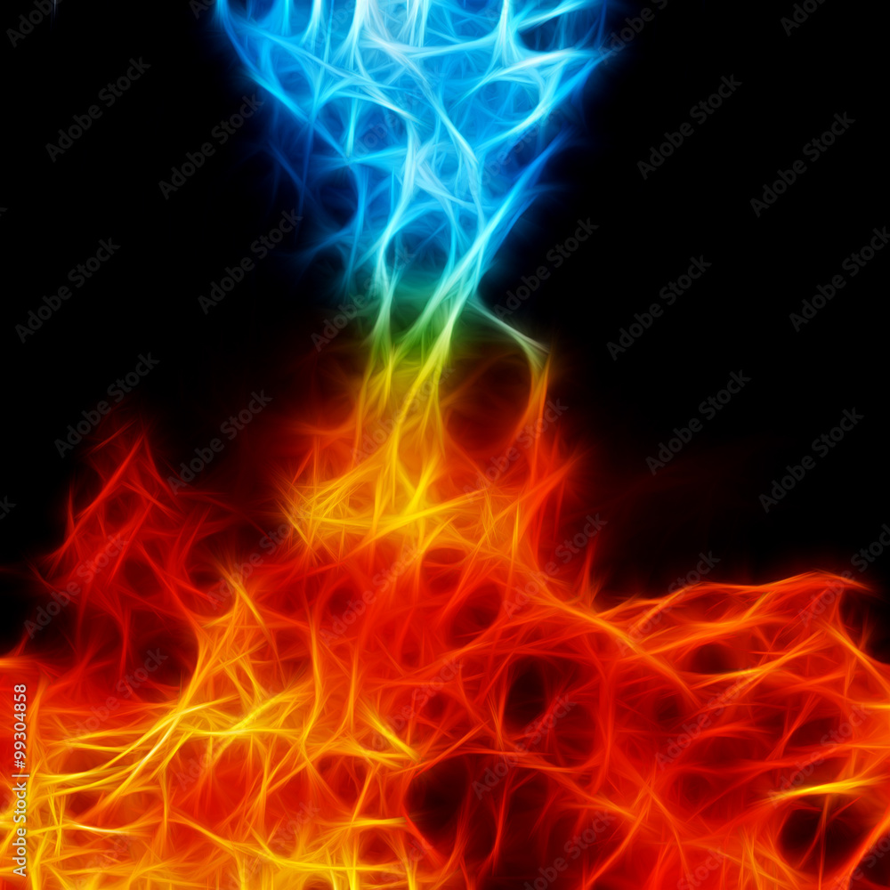 Red and blue fire on balck background, fractal image