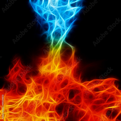 Red and blue fire on balck background, fractal image