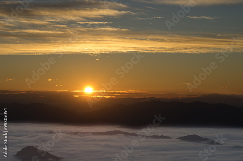 mountains under mist in the morning