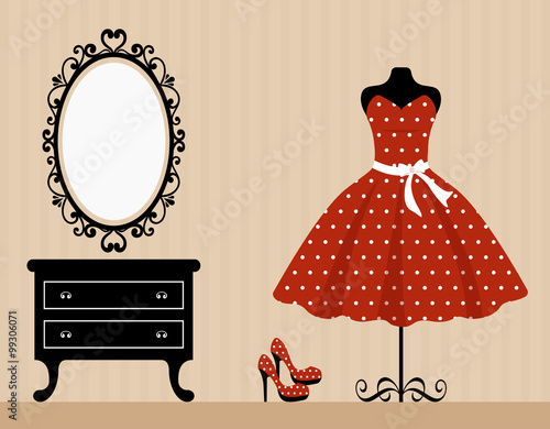 vintage table mannequin and retro red dress