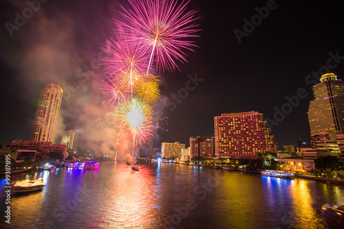 Firework at Chao Phraya River in countdown celebration party 2016 Bangkok Thailand