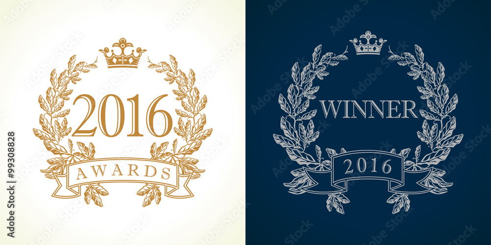 Awards 2016 logotype. The logo of winner for competitions 2016 in frame of the laurel branches.