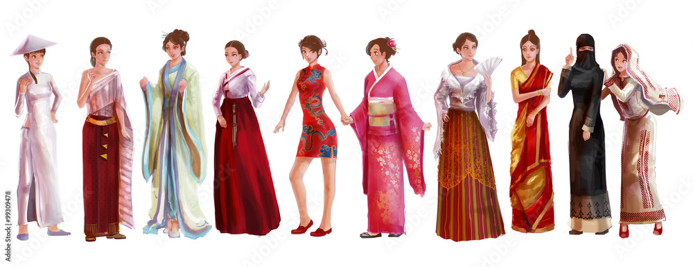 Multicultural people national traditional clothes Vector Image