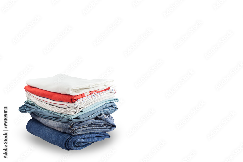 Pile of colorful clothes and Beautiful summer isolated on white Pile of colorful clothes and Beautiful summer isolated on white