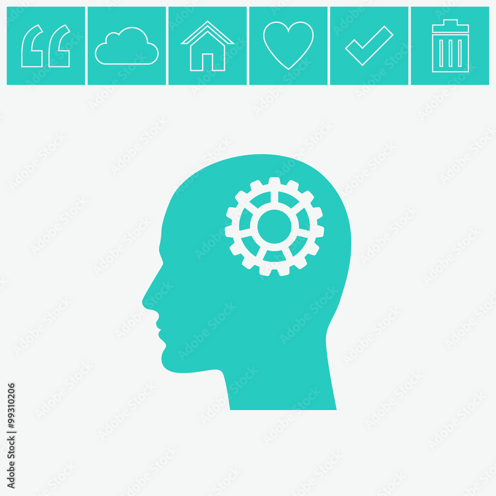 Human profile with mechanism vector icon. Human profile with mechanism vector icon.