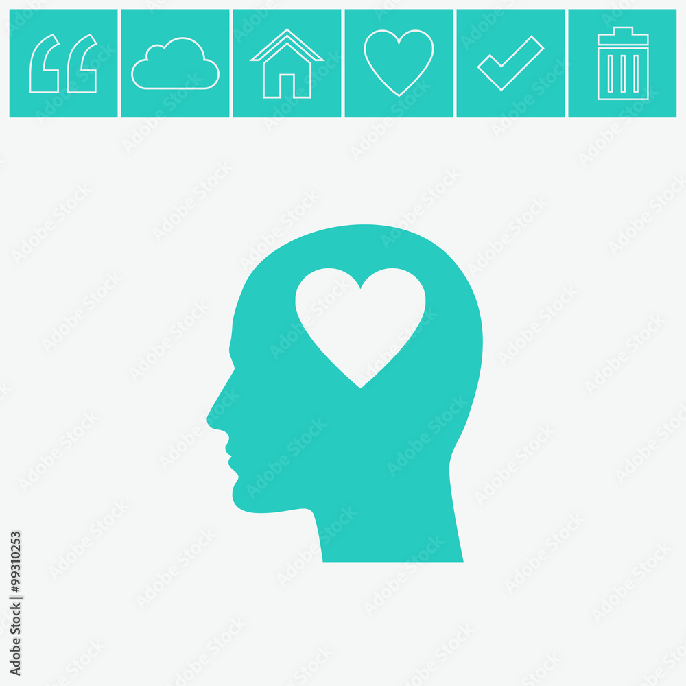 Human profile with heart vector icon.