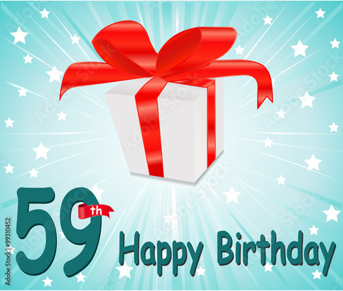 59 year Happy Birthday Card with gift and colorful background in vector EPS10