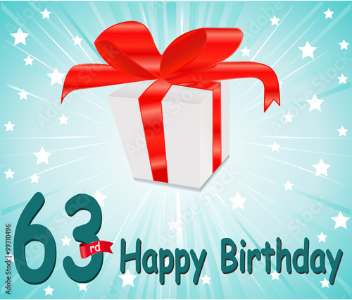 63 year Happy Birthday Card with gift and colorful background in vector EPS10