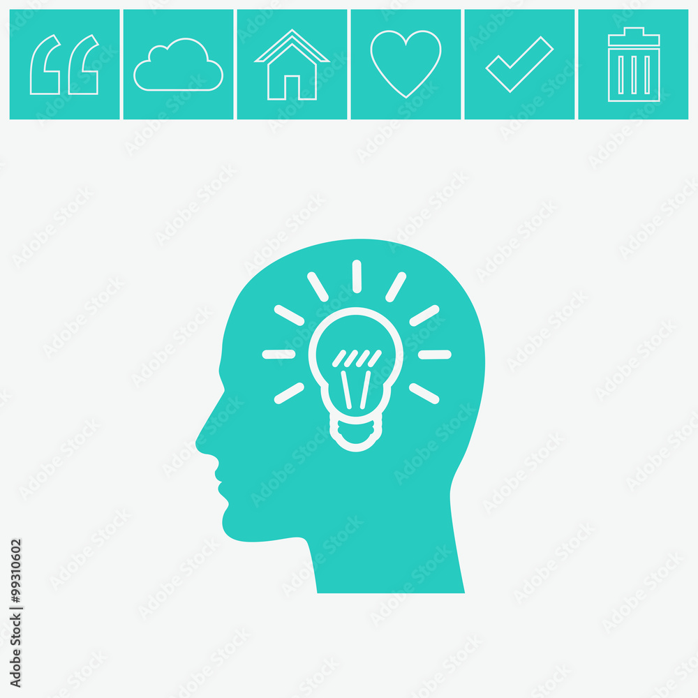 Human profile with bulb vector icon. Idea symbol. Human profile with bulb vector icon. Idea symbol.