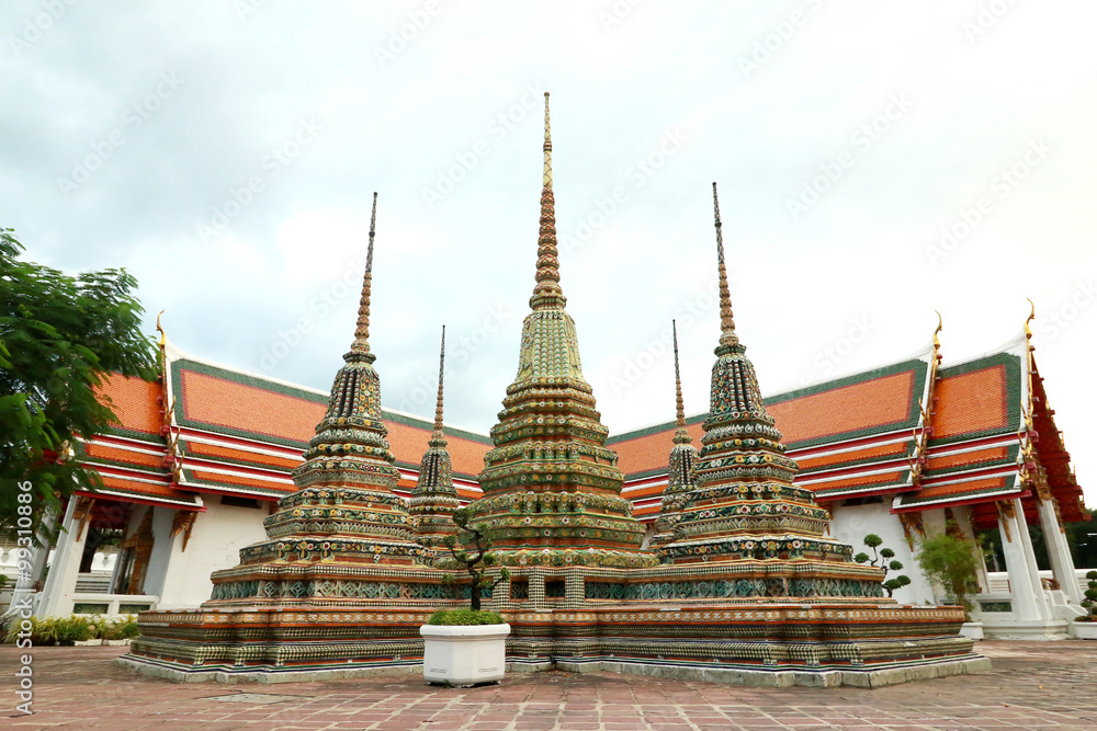 Fototapeta premium Natural stone carve granite chinese pagoda, pagoda sculpture decoration in Wat Pho Buddhist Temple, Bangkok, Thailand