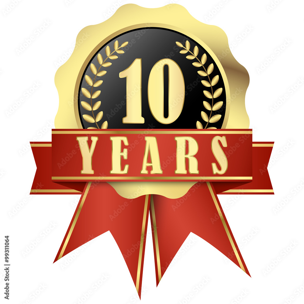 Jubilee button with banner and ribbons for 10 years Jubilee button with banner and ribbons for 10 years