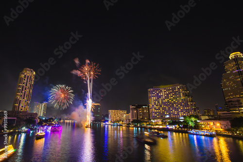 Firework at Chao Phraya River in countdown celebration party 2016 Bangkok Thailand © powerbeephoto