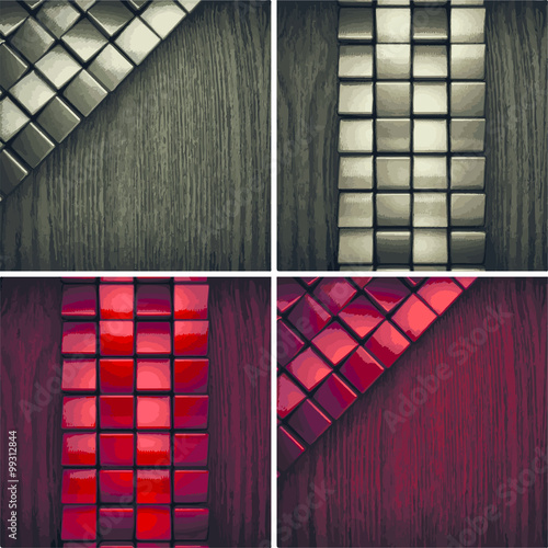 vector pollished metal on wooden background set