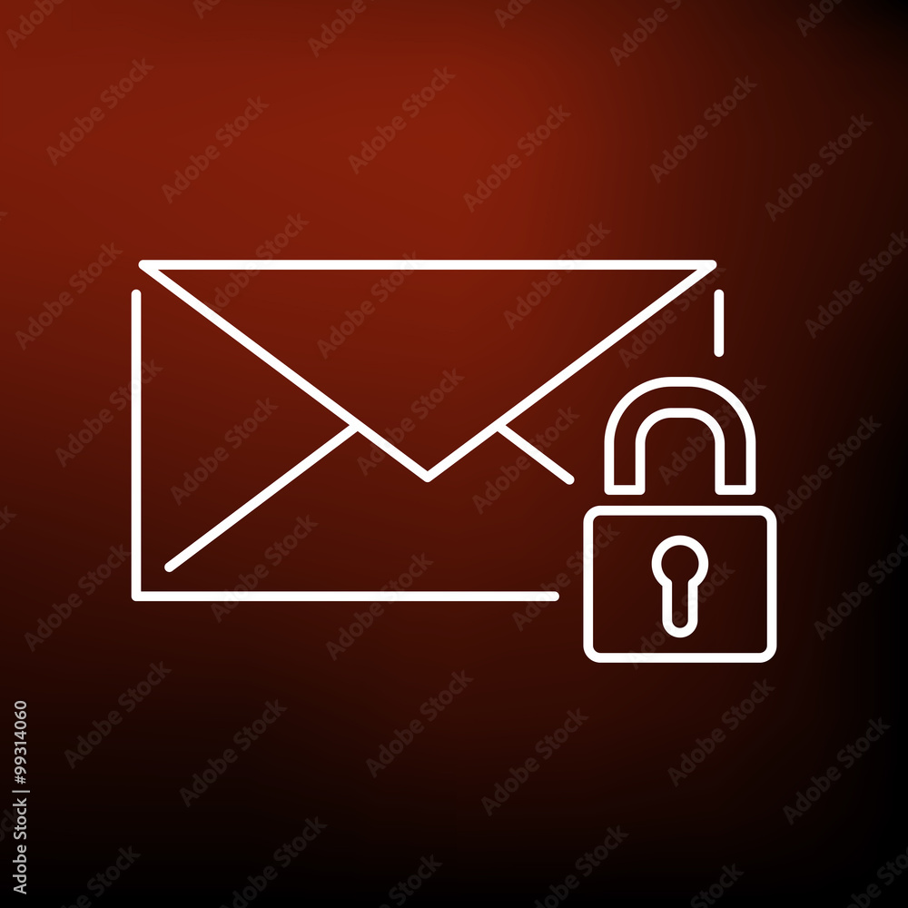 Secure SSL email icon. Protected email with padlock sign. Encrypted email symbol. Thin line icon on red background. Vector illustration. Secure SSL email icon. Protected email with padlock sign. Encrypted email symbol. Thin line icon on red background. Vector illustration.