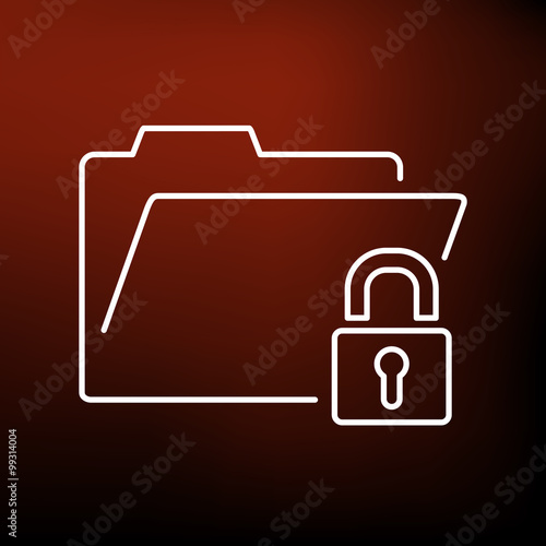 Secure folder icon. Folder with padlock sign. Password protected folder symbol. Thin line icon on red background. Vector illustration.