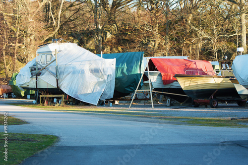 Boats in winter storage photo