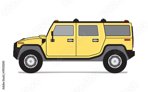 Yellow offroad car over white background