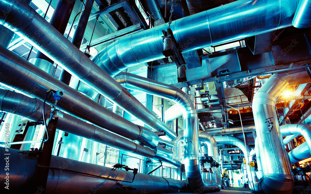 Industrial zone, Steel pipelines, valves and ladders Industrial zone, Steel pipelines, valves and ladders