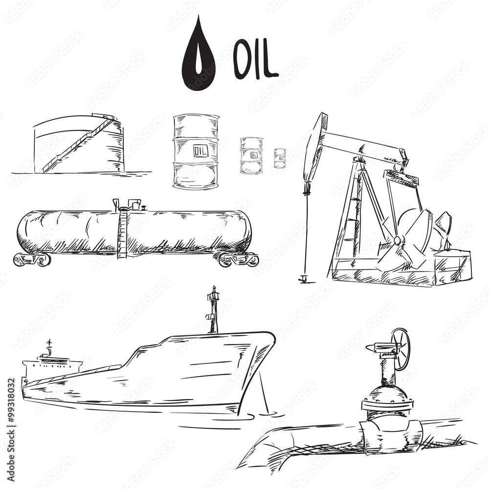 Set of oil industry objects EPS10 vector illustration