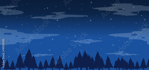 Seamless pine trees at night