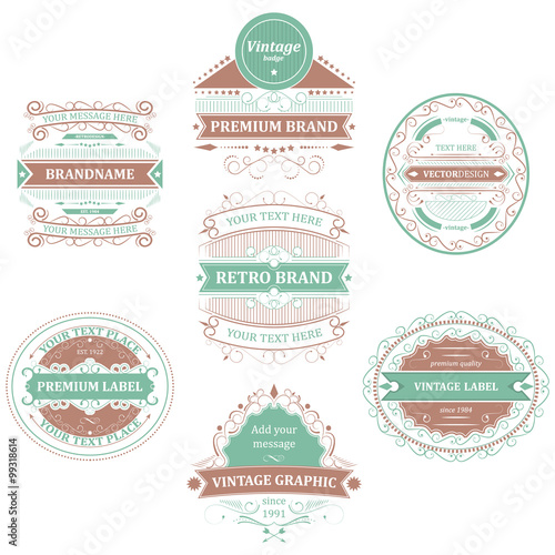 Set of vintage ornaments labels, badges or emblems. Vector design elements.