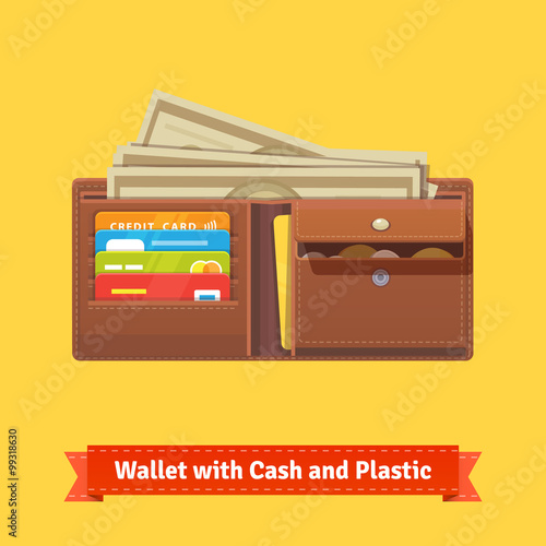 Leather wallet with some money and credit cards