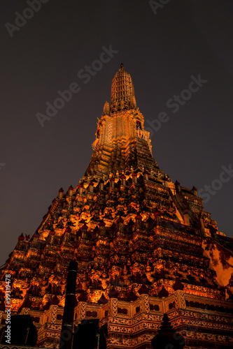 Wat Arun night scene on orange light