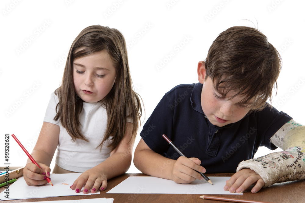 children working hard