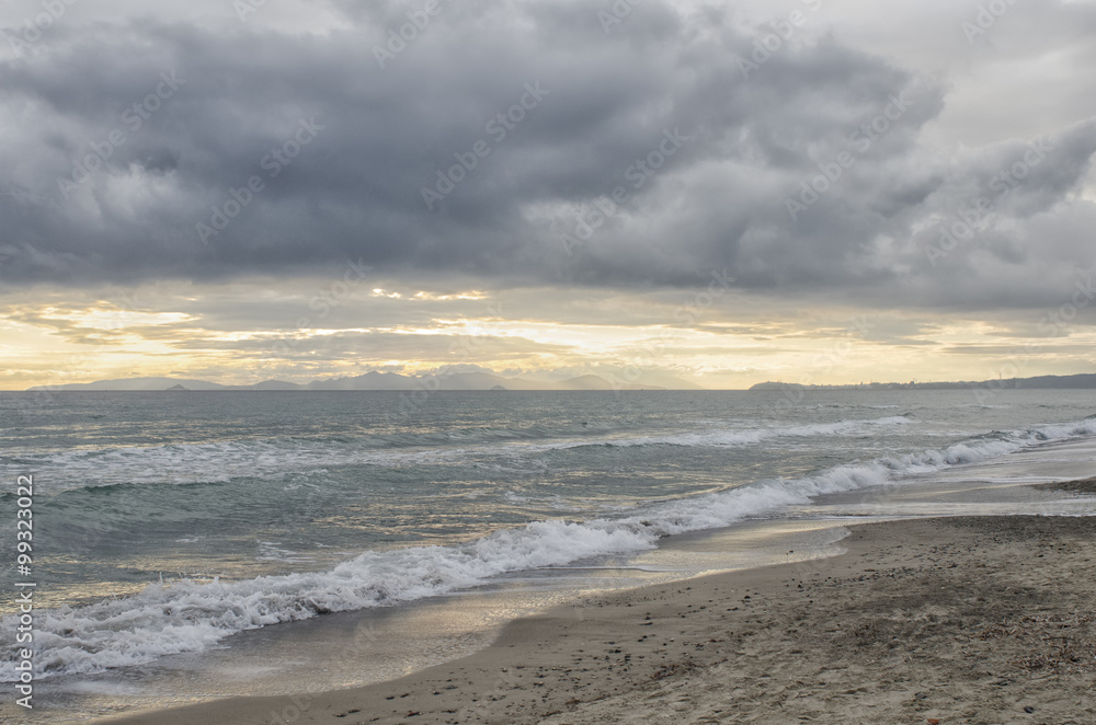 Winter sea and sunset