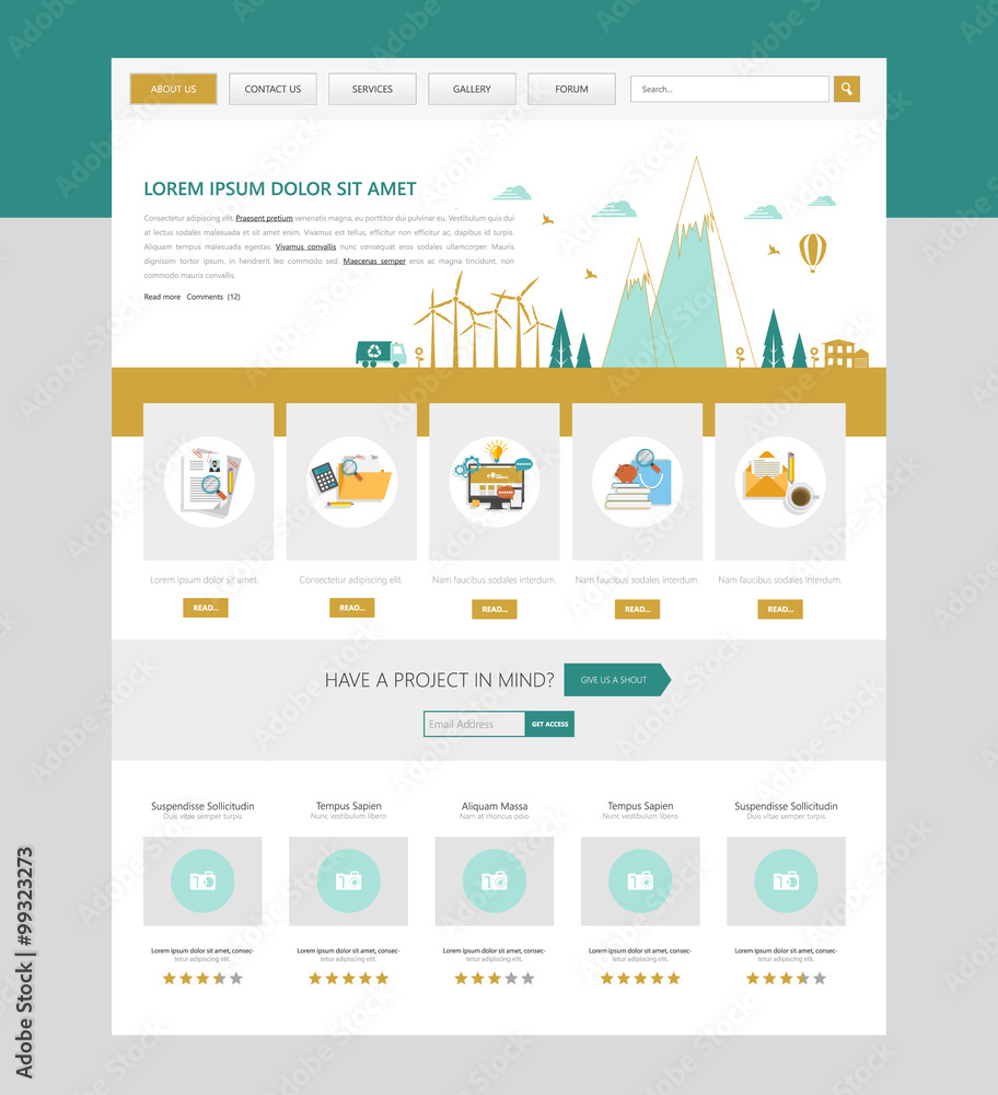 Flat One page website design template. Vector Design

