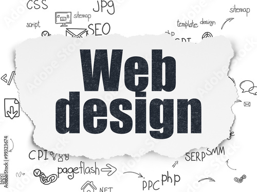 Web design concept  Web Design on Torn Paper background