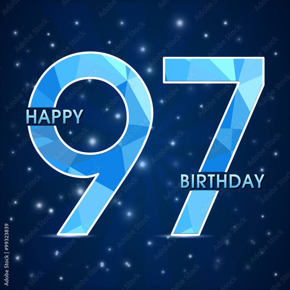 97 year birthday celebration label, 97th anniversary decorative polygon emblem - vector illustration 97 year birthday celebration label, 97th anniversary decorative polygon emblem - vector illustration