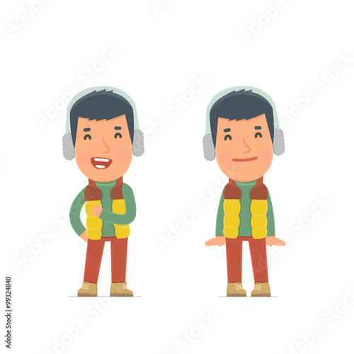Funny Character Winter Citizen in confident and shy poses
