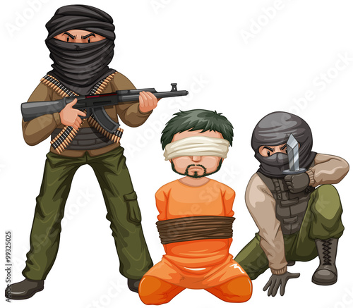 Two terrorists with guns and a victim