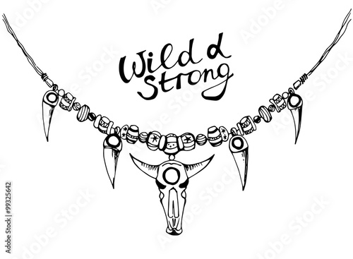 Hand drawn necklace, boho style, wild and strong