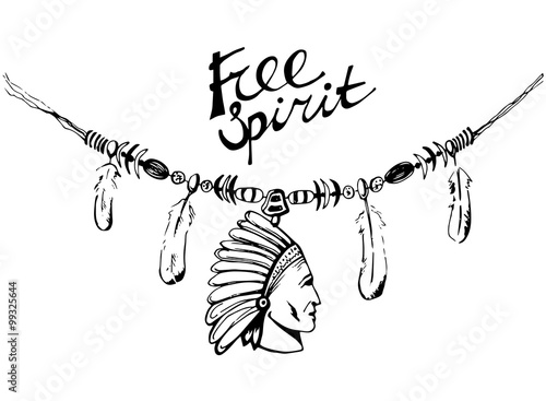 Hand drawn ink necklace, boho style, free spirit