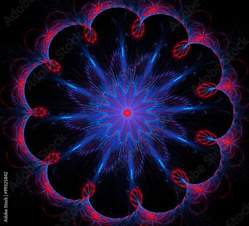 Abstract fractal fantasy blue and red rounded pattern and shapes