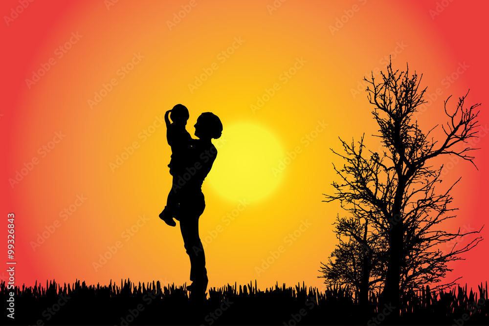 Vector silhouette of a family.