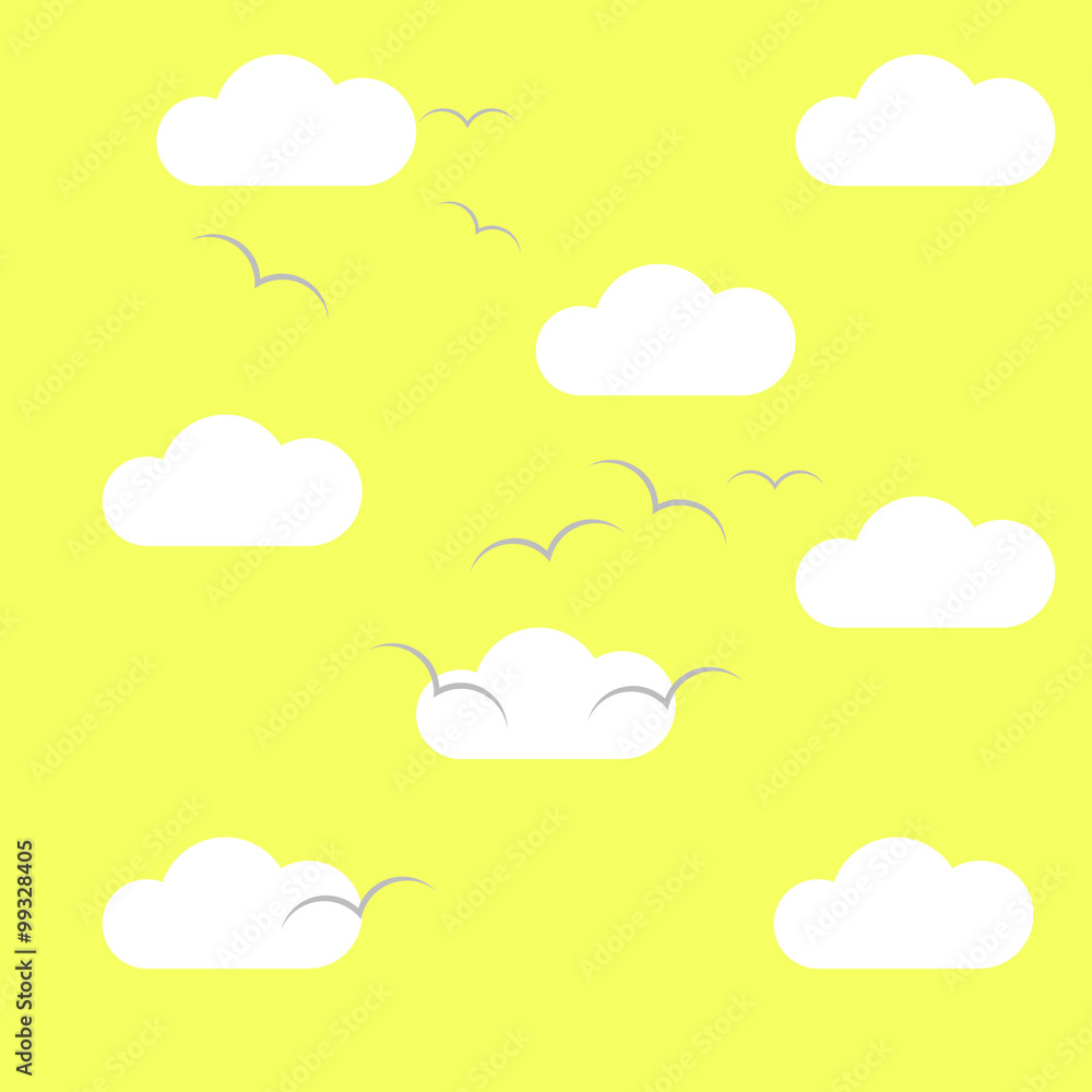 Clouds in the sky with the birds. Vector  background, texture, pattern