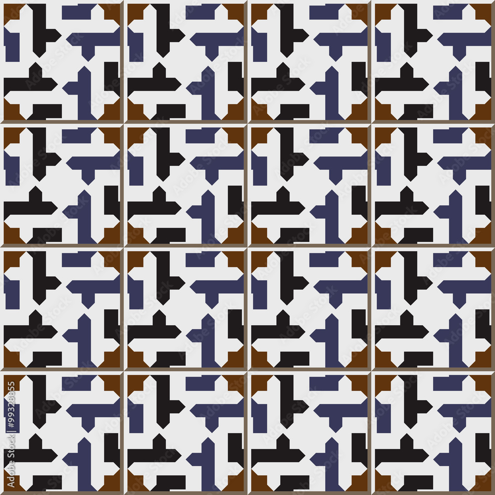 Vintage seamless wall tiles of star geometry. Moroccan, Portuguese.
